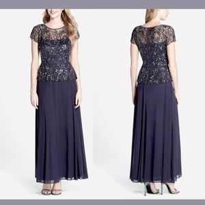 NWT‎ Pisarro Nights Beaded Mesh Mock Gown in Slate [SZ 14 ]
